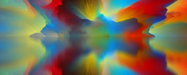 istock Magical world. Abstract Landscape, surreal lake and reflections. art, creativity and imagination. 3d illustration 1393340552