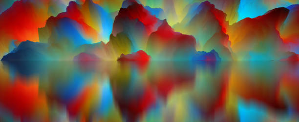 istock Magical world. Abstract Landscape, surreal lake and reflections. art, creativity and imagination. 3d illustration 1393340564