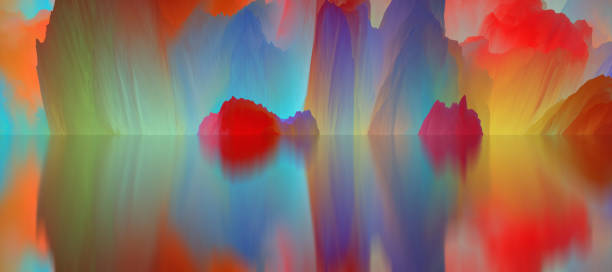 istock Magical world. Abstract Landscape, surreal lake and reflections. art, creativity and imagination. 3d illustration 1393340618