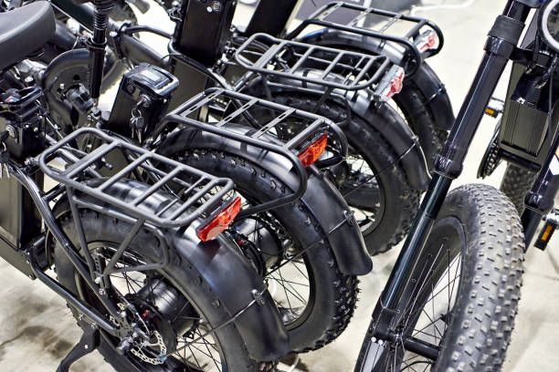 istock Black electric bicycles in shop 1393342755