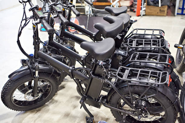 Black electric bicycles in shop