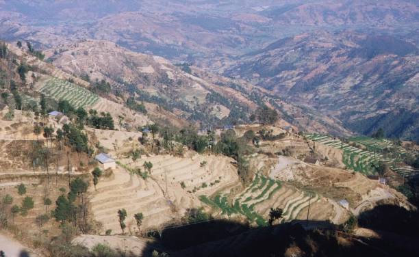 View of Nagarkot, Nepal, 2000 View down from the top of hill. nagarkot photos stock pictures, royalty-free photos & images