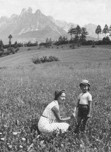 Family in 1954. Family on vacation, European Alps, 1954. 90 plus years photos stock pictures, royalty-free photos & images