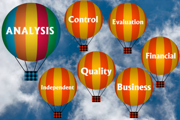 istock Hot air balloons with ANALYSIS concept. Abstract background, Thinking and Creativity. 3d illustration 1393349386