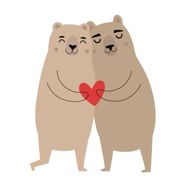 Vector illustration with hugging bears and red heart. Cute print design with animals couple tattoo quotes stock illustrations