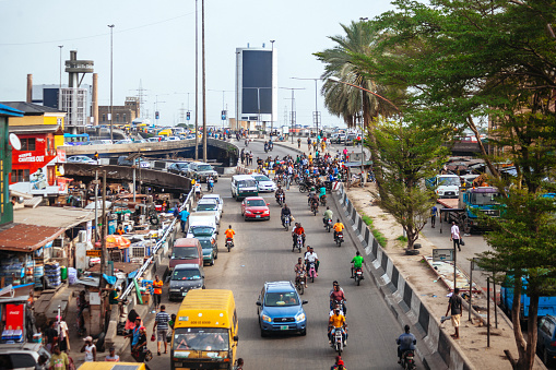 Traffic in african megacity.
Lagos, Nigeria, West Africa