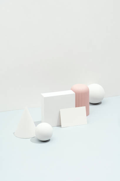 istock Blank white business card mockup, template with geometric objects 1393350786