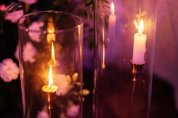 istock atmospheric candle decor with live fire on the banquet 1393350874