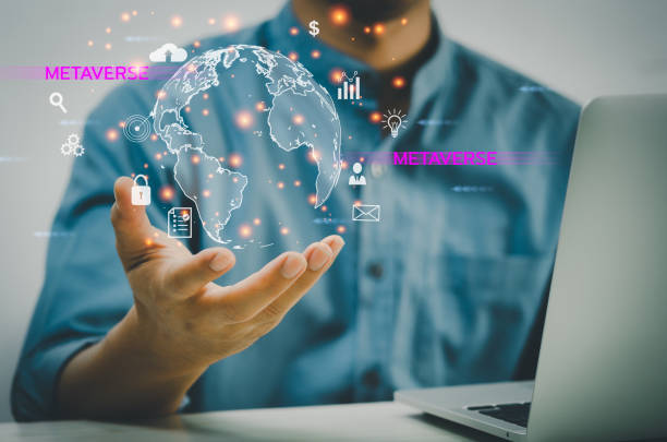 istock Man hand virtual world icon. Communication and use of modern Internet technology metaverse , Social Networking, online marketing, digital online. Concept technology. 1393356271