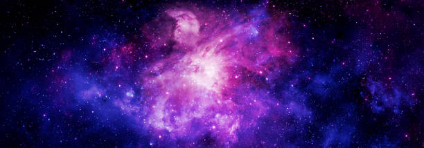 istock Starry cosmic background with purple nebula 1393358179