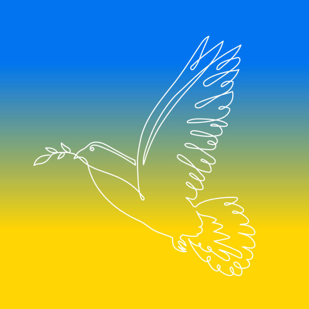 Ukraine flag background with dove and olive,symbol of peace and freedom.National blue-yellow sign of independence with one line pigeon,editable contunuos contour.Country wallpaper.Isolated. Vector Vector wallpaper national day of prayer stock illustrations