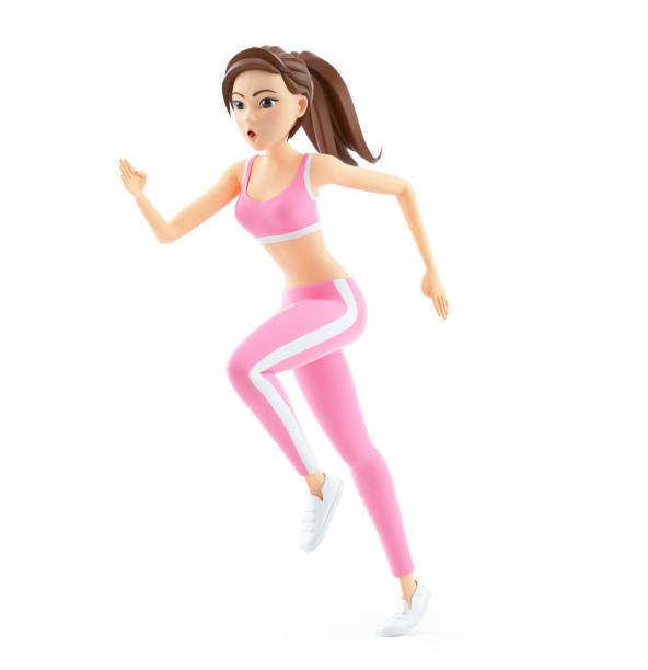 3d sporty woman running, illustration isolated on white background