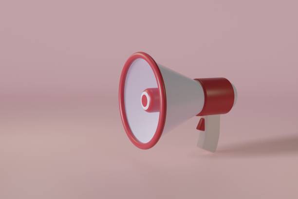 istock Red megaphone loudspeaker on a pink background. 3d render illustration 1393359792