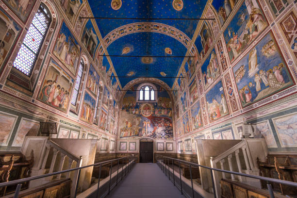 Scrovegni Chapel in Padua, Italy Padua, Italy - January 17, 2022: Inside Scrovegni Chapel with 14th century frescoes by Giotto. medieval fresco stock pictures, royalty-free photos & images
