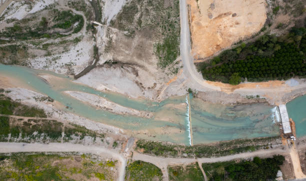 istock Top view of the creek bed with drone. 1393360881