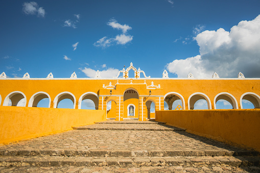 Scenic view of  yellow town Izamal in Mexico, Yucatan