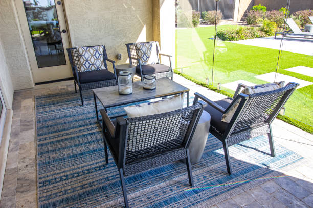 istock Rear Patio With Four Arm Chairs And Coffee Table 1393372189