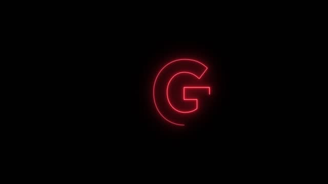 Red Neon font letter G uppercase appear after some time. Animated Red neon alphabet symbol on black background. stock video