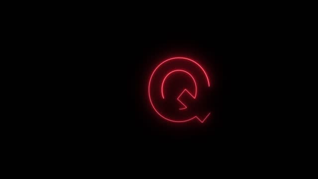 Red Neon font letter Q uppercase appear after some time. Animated Red neon alphabet symbol on black background. stock video