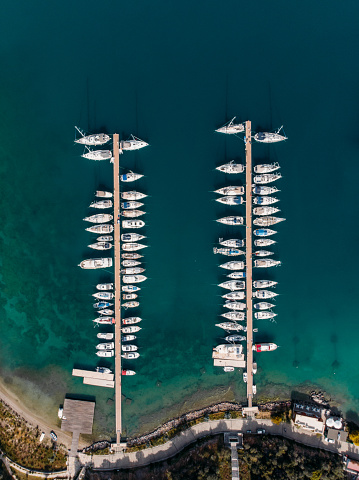 Bodrum Marina and Castle in the Summer Season Drone Photo, Bodrum Mugla, Turkey (Turkiye)
