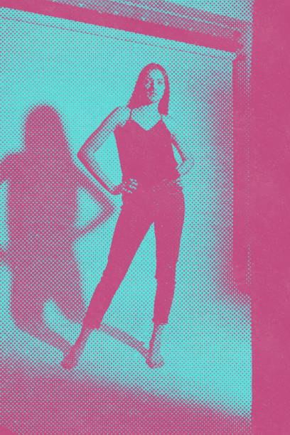 istock Woman fashion studio portrait in halftone pattern 1393381708
