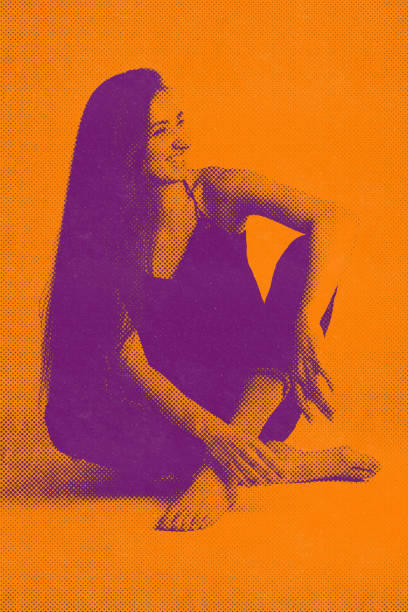 istock Woman fashion studio portrait in halftone pattern 1393381752
