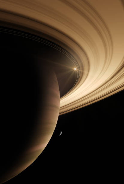 3D Render, Gas giant planet in deep space. Saturn planet and rings close-up\