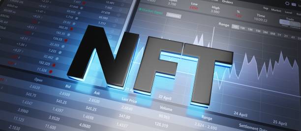 istock NFT non fungible token, data unit stored in a blockchain. Blue neon light and black text. 3D Render 1393386459
