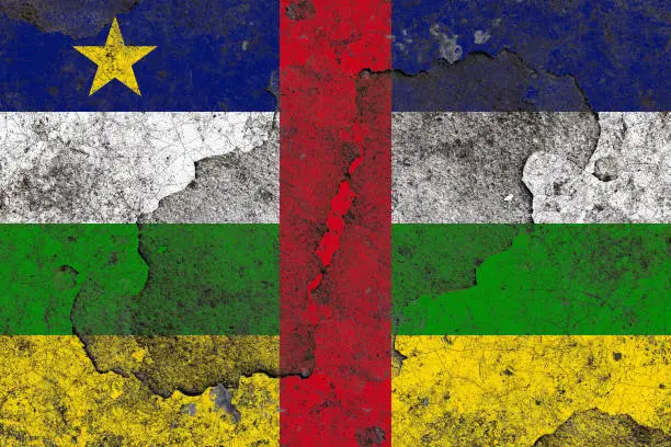 Central african republic flag on a damaged old concrete wall surface