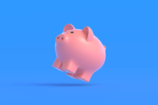 istock Falling piggy bank on blue background. 3d render 1393398502