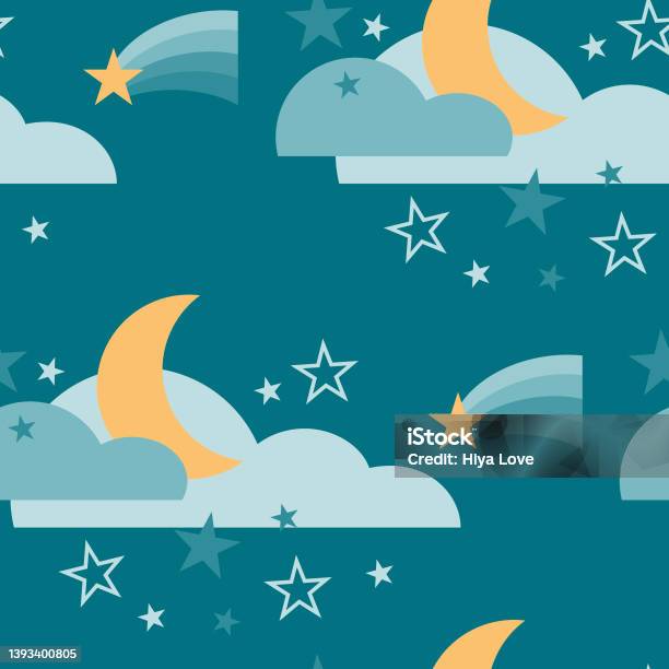 Seamless Repeat Pattern Night Sky With Moon Shooting Star And Clouds ...