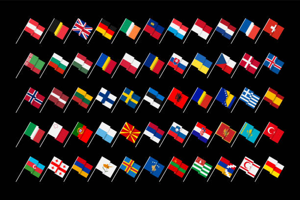 유럽의 국가 및 종속 영토의 국기. - flag of abkhazia stock illustrations