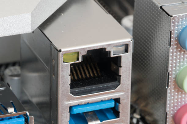 istock An Ethernet-over-twisted-pair port. Ethernet port on motherboard. 1393403287