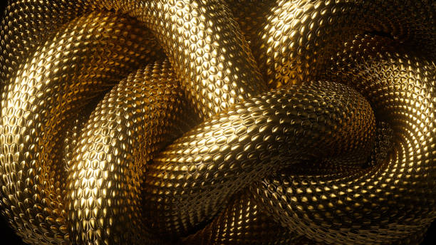 istock 3d render, abstract fantasy background with wavy tangled golden snakes, shiny metallic dragon scales texture, unique wallpaper 1393404852