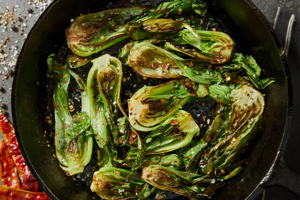 istock Cast Iron Grilled Baby Bok Choy 1393406555