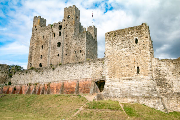 Rochester Castle in Kent, England, which was opened in 1087 in the Norman style. Built with Kentish ragstone, the keep or tower dates from 12th century.