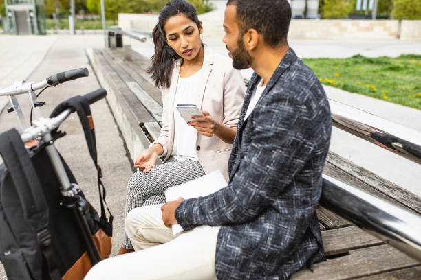 Business people discussing outdoors