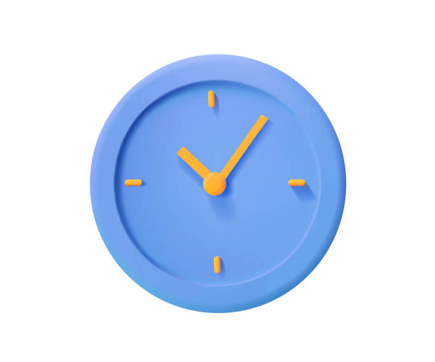 둥근 시계. 3d 벡터 아이콘입니다. 만화 최소 스타일. 시간 유지, 시간 측정, 시간 관리 및 마감일. - clock stock illustrations