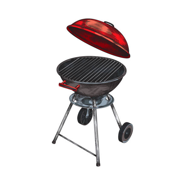 istock Barbecue grill device for picnic and party, sketch vector illustration isolated. 1393410723