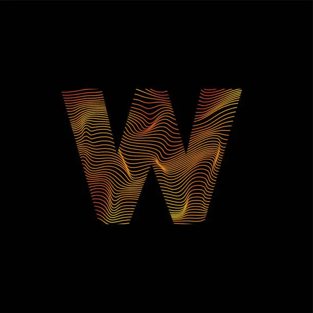 Vector illustration of W letter wavy line. W letter with motion wave.