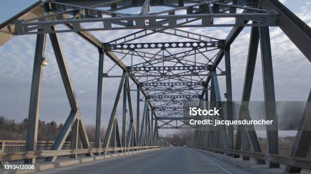 Metal Bridge Structure Steel Construction In Bromptonville Sherbrooke City Quebec Canada Stock Photo - Download Image Now