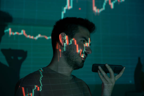 Man trading online with cryptocurrency stock photo