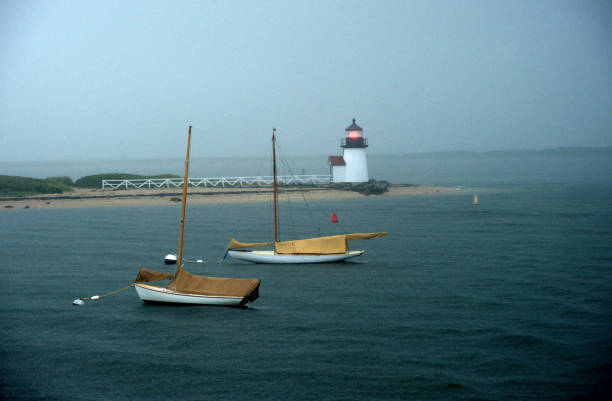 Brant Point Lighthouse along Cape Cod in Nantucket. stock photo
