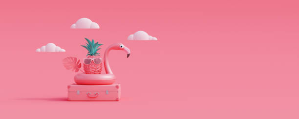 istock Summer travel concept on pink background 3d render 1393421773