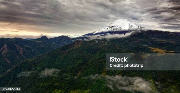 Antisana Volcano In Ecuador View From Village Papallacta Snow On The Top And Green Forests Around Landscape Photography Stratovolcano Stock Photo - Download Image Now