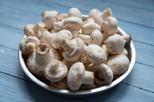 Mushrooms with garlic. Traditional Spanish tapas dish.