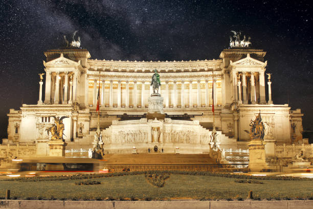 Night picture of the Victor Emmanuel II monument in Rome, Italy