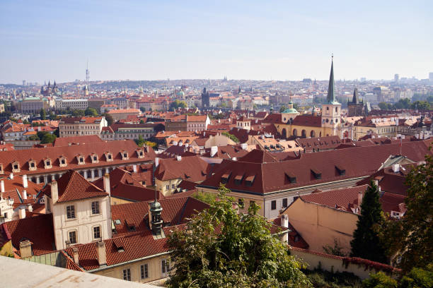 View on St. George's Basilica, Letna Park and Vltava River (Prague, Czech Republic).