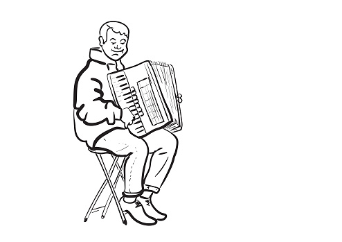 person sitting on a chair with accordion