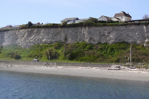 The sea cliffs of Port Townsend, Washington with residences on the edge